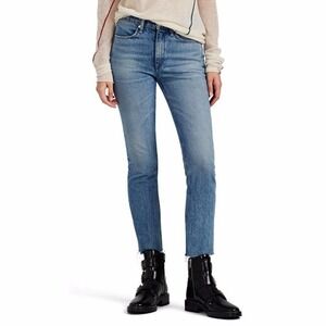 Rag & Bone Farrah High Rise Straight Leg Jeans Blue Raw Hem W2569I465FAR Size 25
